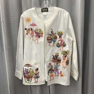 Bob Mackie Wearable Art Open Jacket Embroidered Island People Size Large